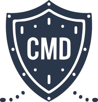 CMD Command letters in a protective shield icon with clock elements symbolizing security and control vector