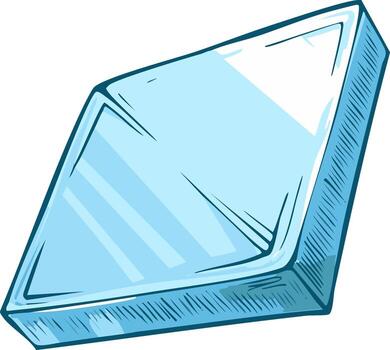 Hand Drawn Light Blue Ice Cube With Sharp Edges And Reflections vector