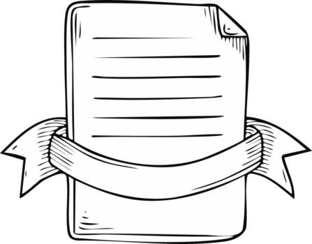 Paper sheet decorated with a banner sketch style illustration. Document with lines, outline art drawing graphic resource vector