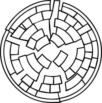Intricate circular maze puzzle with complex geometric block segments, abstract design vector