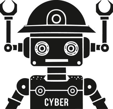 Cyber robot icon silhouette. Black and white of a futuristic automaton for technology concepts vector