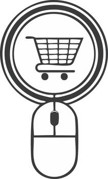 en línea compras icono con compras carro y computadora ratón símbolo vector