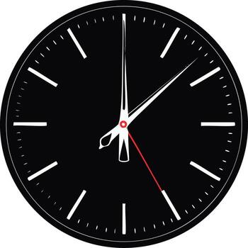 Sleek minimalist analog clock face in black and white with a prominent red second hand vector
