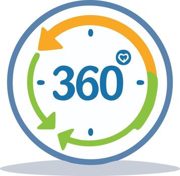 360 Degree View Concept Icon with Arrow and Heart Symbol in a Circle vector