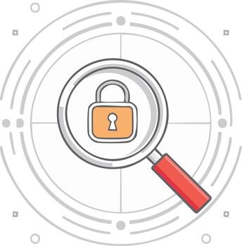 digital seguridad concepto con aumentador vaso buscando para candado en resumen red antecedentes vector