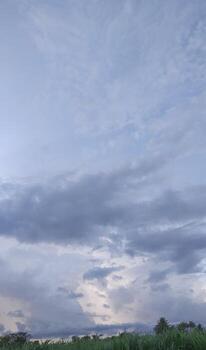 A vast expanse of soft layered clouds fills the sky hinting at an approaching twilight or a gentle overcast day. photo