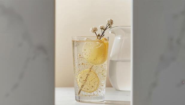 Refreshing Lemon Elixir. A Play of Light and Texture in Still Life Composition. photo