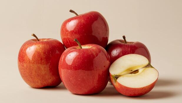 Arrangement of Ruby Red Spheres and a Sliced Orb A Study in Light and Texture. photo