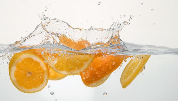 Citrus Burst. A Symphony of Color and Motion in Water, a Dynamic Visual Experience. photo