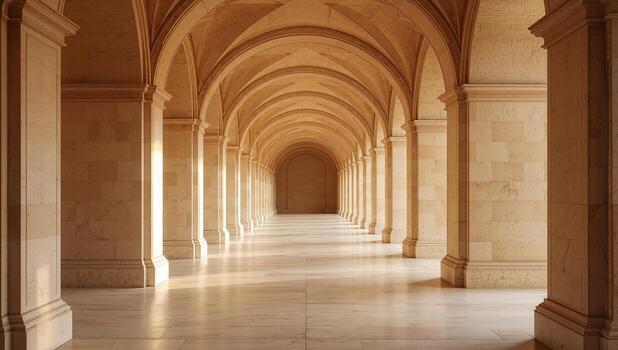 Symmetrical Archway Illusion, Warm Tones and Repeating Forms Create a Sense of Depth. photo
