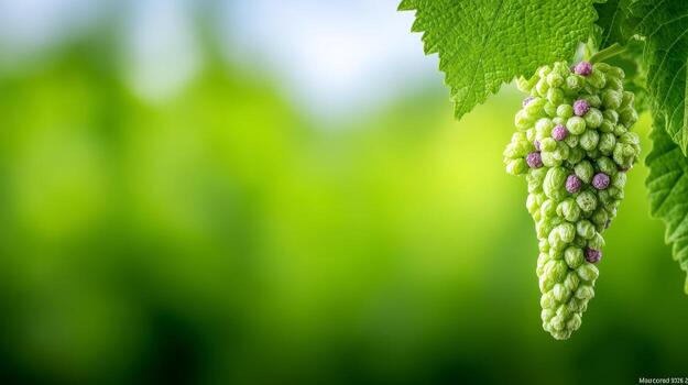 Budding Green Grapes On A Vine Against A Soft Green Background photo