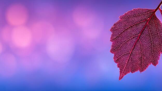 Close-Up Of A Purple Leaf With Dew Drops Against A Soft Bokeh Background photo