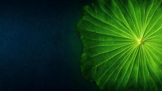 Close-Up Of A Vibrant Green Leaf Against A Dark Background With Subtle Water Droplets photo