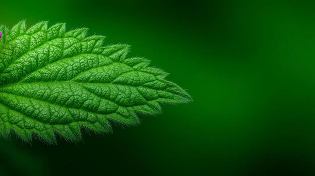 Close-Up View Of A Dew-Kissed Green Leaf On A Gradient Background photo