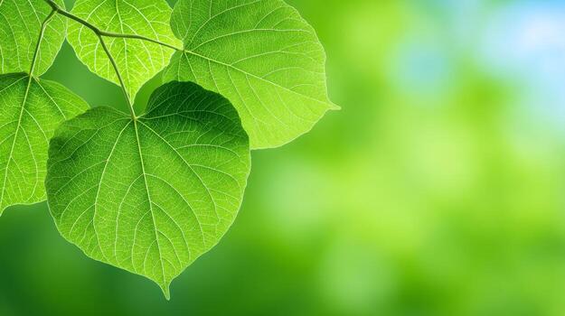 Fresh Green Heart Shaped Leaves Glowing Under Sunlight Against a Soft Blurred Background photo