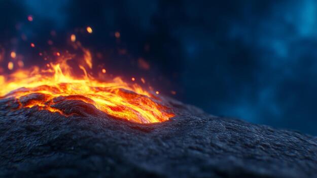 Molten rock erupting from a dark surface. photo