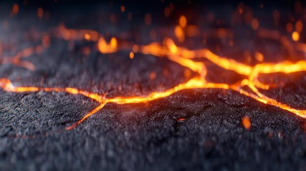 Molten rock flows through fractured earth. photo