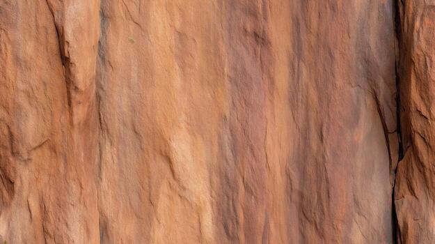 A close-up view of a textured rock face, displaying deep striations and varying shades of warm brown tones. photo