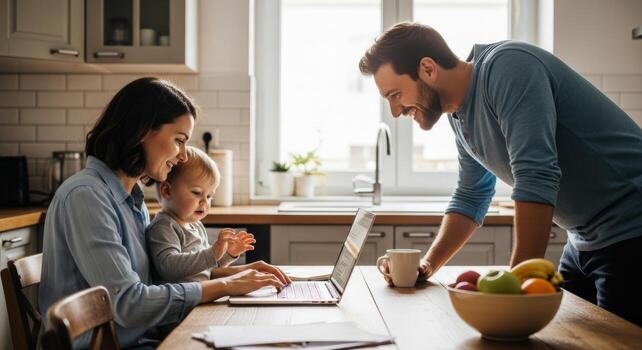 A man and woman with a child using a laptop photo