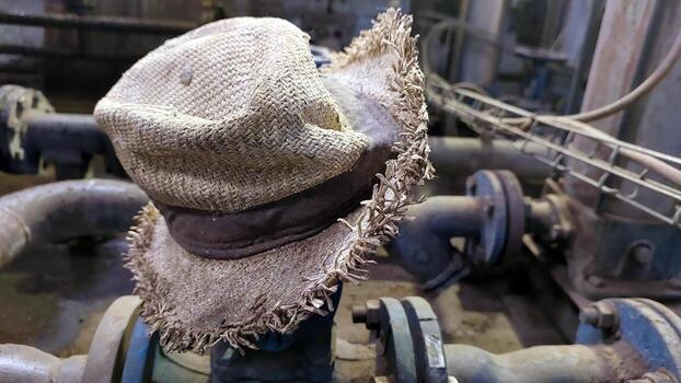 Old Kettle Perched on Steam Valve With Rustic Charm in a Forgotten Industrial Space photo