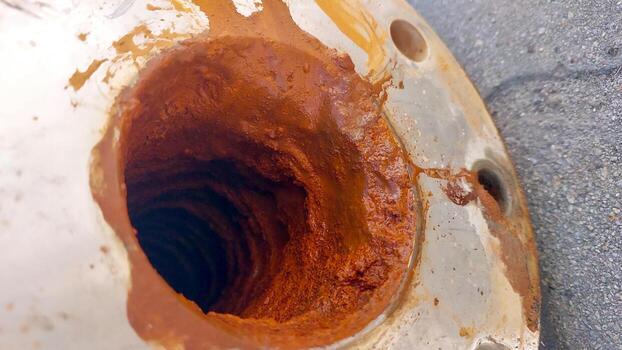 Rusty Artesian Well Pipe Showing Clay Deposits at a Natural Water Source photo