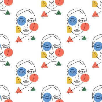 Abstract Faces and Geometric Shapes Pattern portrait vector