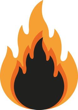 A flat minimal illustration of a burning flame symbol with a bold outline, representing heat and energy, isolated on a plain background vector