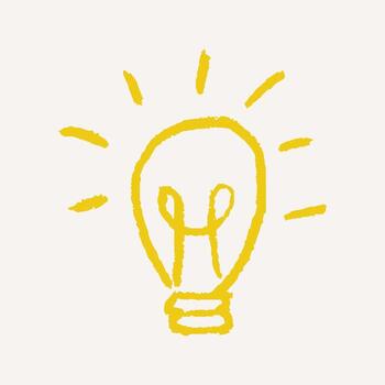 Crayon and pencil light bulb shape with quirky sketch marks. Primitive geometric doodle in playful retro mood. vector