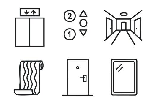 señalización elementos para ascensor y pasillo navegación en edificios vector