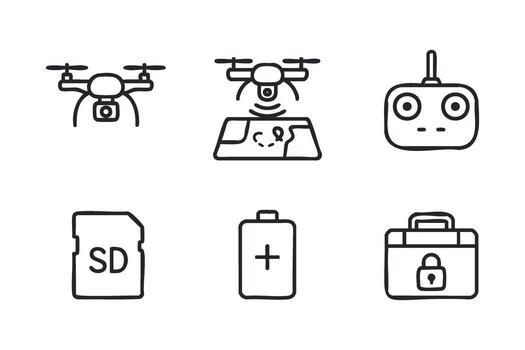 Drone technology elements including controller and accessories design vector