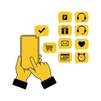 Engage with Mobile Device App Notifications and User Experience vector