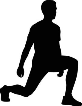 Silhouette of a man performing a lunging exercise in a dynamic pose vector