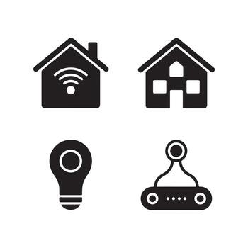 Smart device linked home solid icons vector