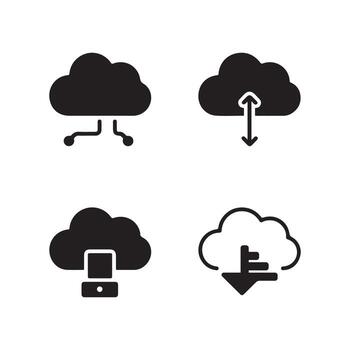 Secure cloud server connection solid icons vector