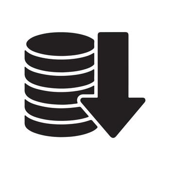 Coin stack decline finance solid icon vector