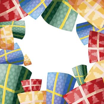 square frame for text. gift boxes located at the edges of the frame, space for text in the center. vector