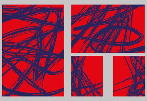 Abstract expressive background with blue chaotic lines on red vector