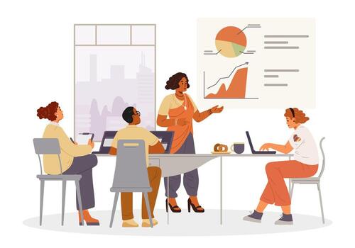 Team meeting with presentation on screen vector