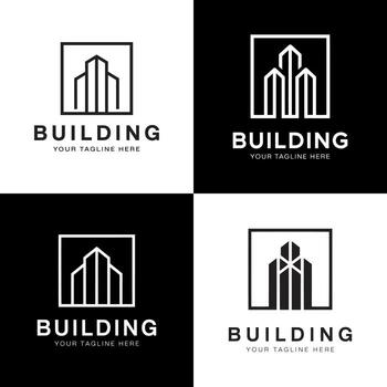 Building set logo design with line concept. city building abstract for logo design vector