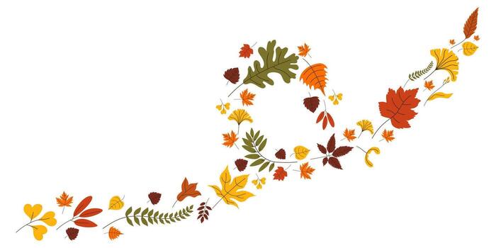 illustration of a wind wave composed of autumn leaves. Light and dynamic composition conveys the movement of the autumn wind and the atmosphere of the warm season. Ideal for background images vector