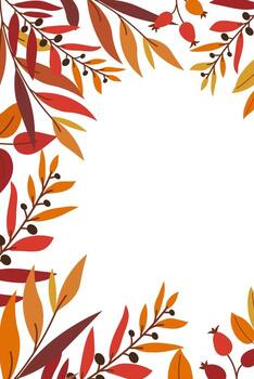 Autumnal vertical layout with drawing twigs and berries in flat style and copy space. Universal design for card, poster, cover, advertising, background vector