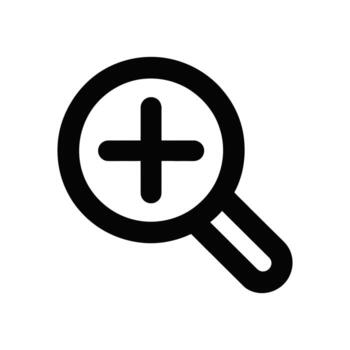 Black Magnifying Glass Icon with Plus Symbol Inside For Web Design vector