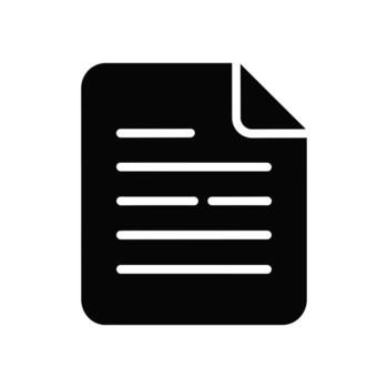 Black And White Icon Of A Document With Text Lines On White Background vector
