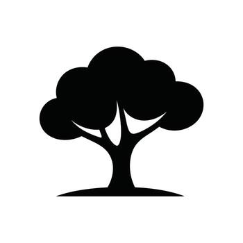 negro silueta icono de un redondeado árbol con blanco antecedentes sencillo diseño vector