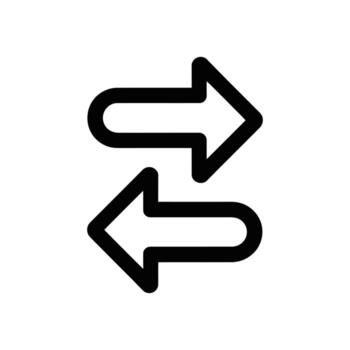 Black outline icon of two horizontal arrows facing opposite directions on white background vector