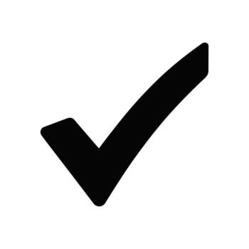 Black check mark icon on white background symbolizing approval, completion, or validation vector