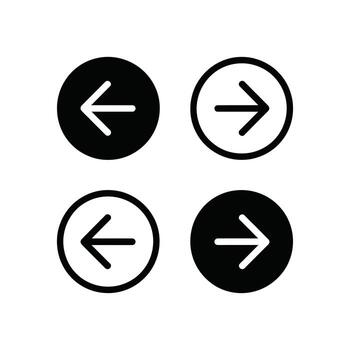 Arrow icons pointing left and right in black circles on white background vector