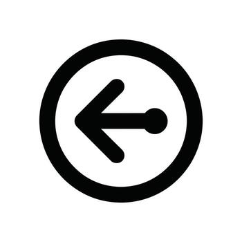 Black circle arrow with trailing dot pointing left icon on white vector