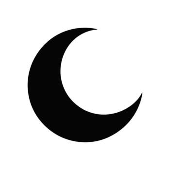 Black crescent moon silhouette on white background, single design element icon vector