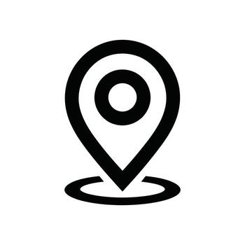 Black location pin icon with circle around the base on white background vector